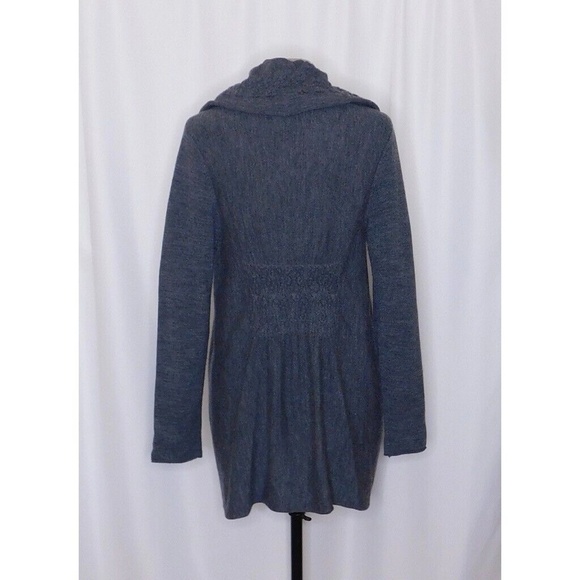 Anthropologie MOTH Gray Wool Ha'penny Cardigan Ruffled Cinched Tie Neck Medium - Picture 7 of 11